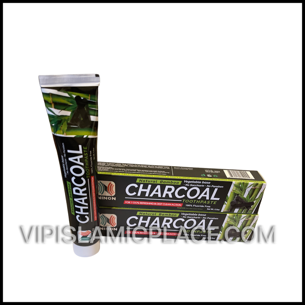 Natural Bamboo Charcoal  Essential Toothpaste - 5 in 1 (Thyme Oil, Coconut Oil, Bamboo Charcoal, Wheat Germ, Cardamom) 6.5 oz - Halal & Organic